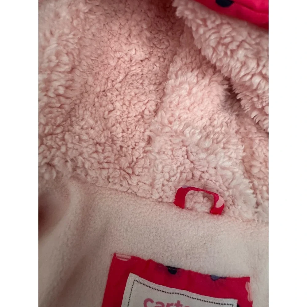 Carters Pink Heart Puffer Jacket Girls 18 Months Hooded‎ Sherpa Lined Ruffle NEW